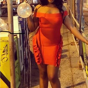 Akira red ruffle side bandage dress.